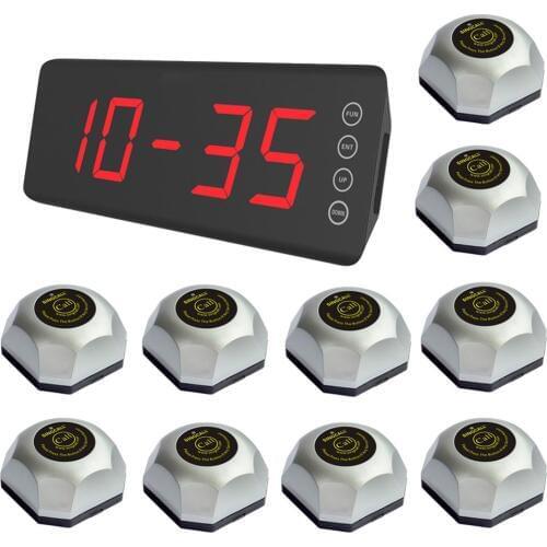 SINGCALL Wireless Restaurant Calling Waiter System 1SC-R50 Screen Receiver, 10 APE560 Guest Pagers for Hotel, Wireless Call Bell