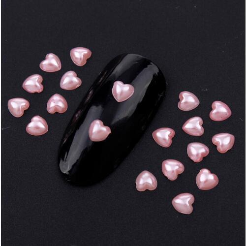 About 1000PCS/Lot 4MM Pearl Rice White/Pink/Mix Color Flatback Heart Pearls Beads ABS Imitation Pearl For DIY Nail Art Beads