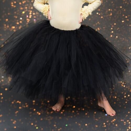Girls Black Long Tutu Tulle Skirts Kids Handmade Dance Pettiskirts Underskirts Children Christmas Birthday Party Costume Skirts