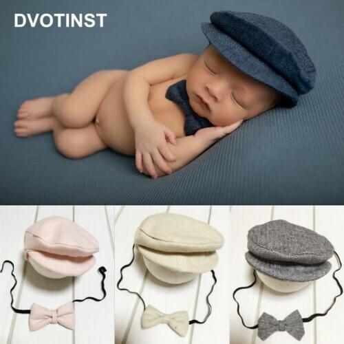 Dvotinst Baby Photography Props Newborn Gentleman Hats Bonnet Bow Tie Fotografia Accessories Studio Shooting Photo Shower Gifts