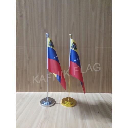 KAFNIK,Venezuela Office table desk flag with gold or silver metal flagpole base 14*21cm country flag free shipping