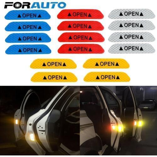 FORAUTO 4Pcs/set OPEN Reflective Strips Safety Warning Car Sticker Reflective Tape Warning Mark Car Door Stickers Accessories