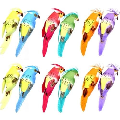 12Pcs Foam Birds Feather Artificial Parrot with Claw Ornaments DIY Craft for Wedding Decoration Garden Party Accessories