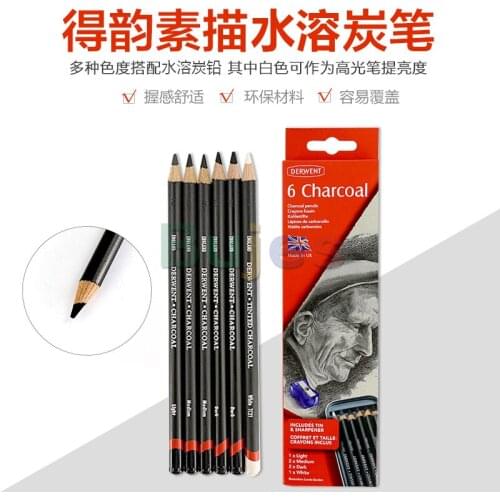 UK DERWENT Charcoal Painting Natural Sketch Charcoal Pencil 6 Iron Box Set Natural graphite is fired with high purity clay