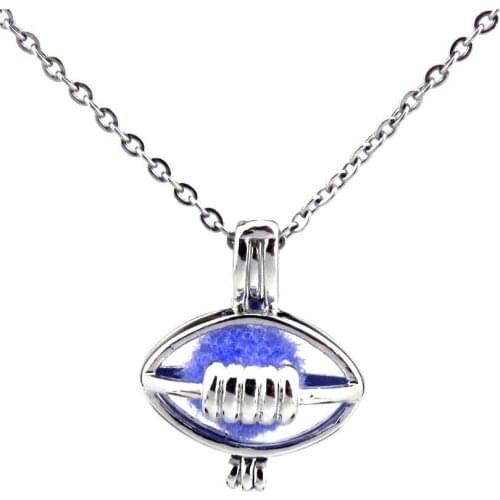 KK477 Trendy Rugby Football Beads Cage Pendants Essential Oil Diffuser Aromatherapy Locket Necklace Lover Party Jewelry Gifts