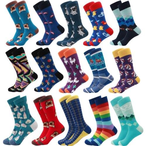 Hot Sale Classic Autumn Winter cartoon men socks combed Cotton Trend novelty socks