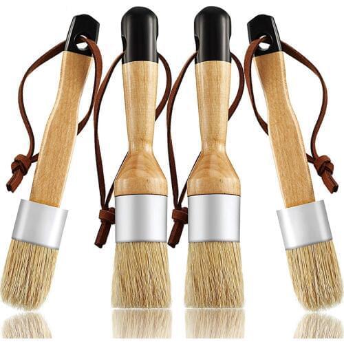 Chalk and Wax Brushes Include Flat and Round Chalked Paint Brush with Bristles, Multi-Use Brushes(4 Pieces)