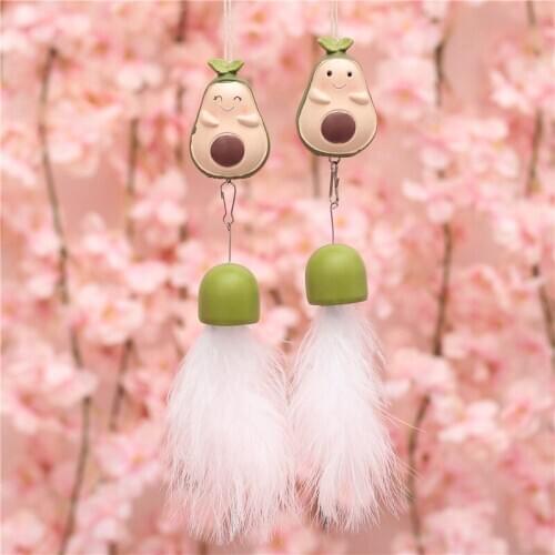 Cute Avocado Doll Car Charm Interior Rearview Mirror Hanging Decor Accessories Bell Wind Chimes Car Charms Pendant For Women