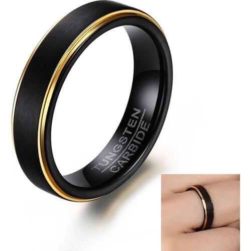 Fashion 5mm Tungsten Rings for Men Black Gold-color Rings Wedding Band Gift Jewelry CR0015