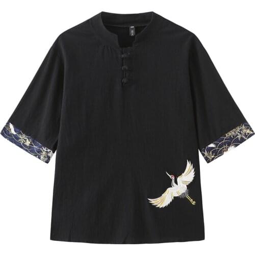 Fashion T Shirt For Men Tshirts Streetwear Male Causal Summer Short Sleeve Crane embroidery Stylish Tee