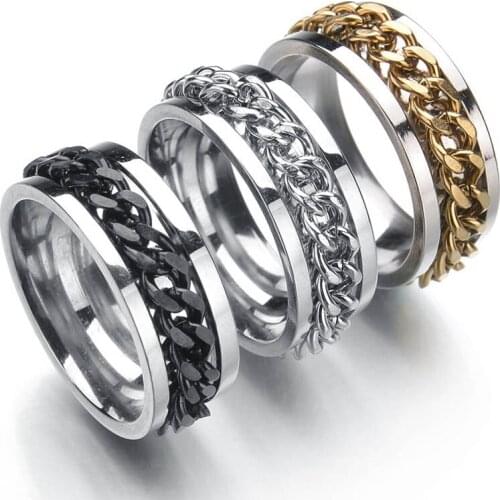Titanium steel rotating chain ring personality domineering mens stainless steel rings simple transfer jewelry birthday present
