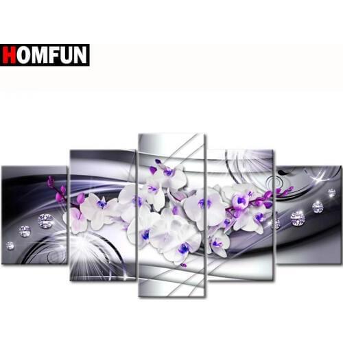 HOMFUN 5pcs Full Square/Round Drill 5D DIY Diamond Painting "Orchid peony lily" Multi-picture Combination Embroidery 5D Gift
