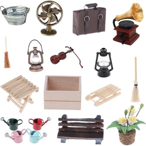 Mini Broom Oil Lamp Table Treasure Box Sleigh 1:12 Dollhouse Decoration Montessori Early Childhood Education Accessories