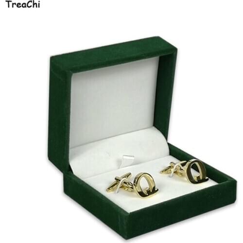New Quality Green Velvet Cufflinks Jewelry Display Organizer Box Mens Cufflinks Storage Package Case Birthday Party Gift Box