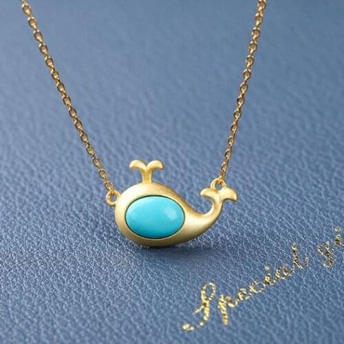 New original small whale turquoise set Chinese style retro unique ancient gold craft charm womens brand jewelry