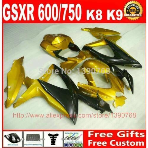 Fairings set for Suzuki 08 09 10 GSXR 600 750 K8 K9 golden black fairing body kit GSXR600 GSXR750 2008 2009 2010 GZ98