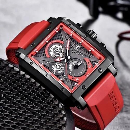 Rectangular Watches for Men BERSIGAR Mens Watch Barrel Type Quartz Fashion Luxury Sports Waterproof Chronograph Silicone Strap