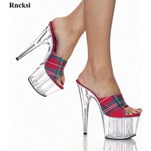 Rncksi New Sexy Fashion Women Slippers 6 inch High Heel Clear Shoes Platform Ladies Shoes Exotic Dancer Shoes