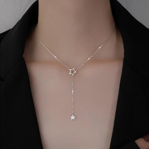 Christmas Gift Silver Color Cute Shiny Star Choker Drop Charm Necklaces Charming Woman Wedding Bridal Party Birthday Jewelry
