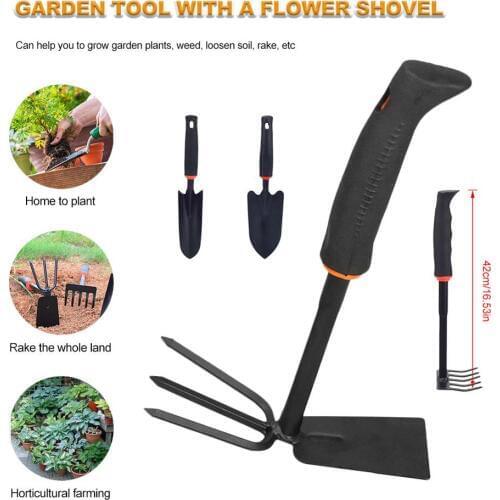 Garden Tool Five Tooth Rake Two Use Hoe Shovel Black Rubber Handle Gardening Set Gardening Shovel Two Use Scoop Teeth Claw Spade
