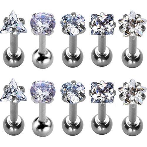 10pieces Stainless Steel Cubic Zirconia Crystal Tragus Earrings for Women Helix Ear Stud Body Jewelry Piercing Set