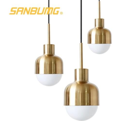 SANBUGM Nordic Modern Creative Metal Pendant Lights Golden E27 For Living Room Bedside Corridor Dinning Bar Coffee Shop Lighting