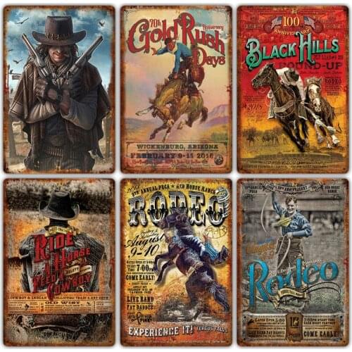 US Western Cowboy Movie Poster Metal Tin Sign Vintage Art Crafts Plaques Wall Plate Man Cave Pin Up Signs Bar Cafe Garage Decor