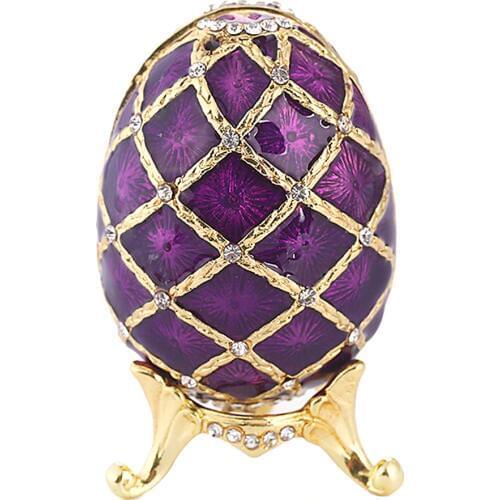 Vintage Violet Enamel Egg Shaped Trinket Jewelry Box Ring Holder Box