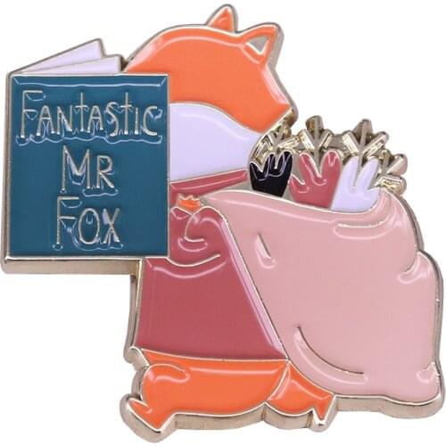 Fantastic Mr. fox enamel pin funny reading book badge cartoon animal lapel brooch