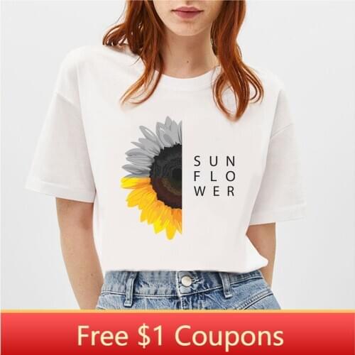 BLINGPAW Women T-shirt harajuku Daisy Words Summer Short-sleeved Graphic Tops Tees O-Neck Casual Girls Large Size 100% Cotton