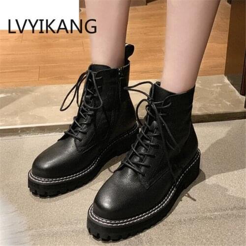 LVYIKANG 2019 Women leather Ankle boots Women Leather Shoes Winter Woman fashion Casual Genuine Leather Ankle Boots Martin boots