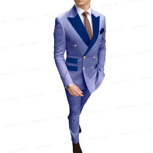 Gold Button Purple Suit Men Business Wear Jacket Custom Made Fashion Groom Wedding Suit Prom Tuxedo Blazer with Pants 2 Pieces