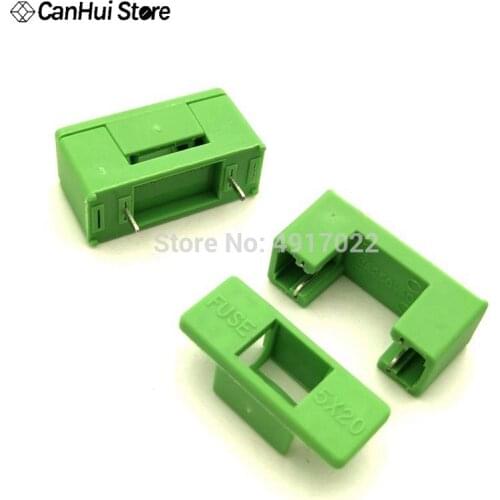 10pcs BF-012 Mini Plastic Mounted 5*20mm Bayonet Type Fuse Holder With Cover Green Color PCB Terminal Foot distance 15mm 22mm