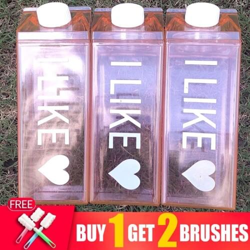 1000ml Plastic Square Water Bottle Portable Transparent Bottle Fruit Juice Leak-proof Outdoor Sport Travel Camping Bottle 500ml