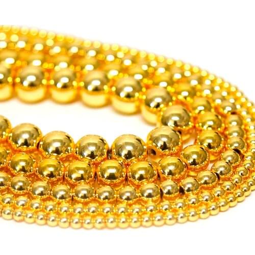 3/4/6/8/10mm Natural Stone Beads Gold Hematite Beads Round Loose Beads For Jewelry Making DIY Bracelet Necklace
