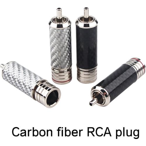 Hifi Fever OEM Brass Copper Black/white Rhodium Plated Hollow Out Design Carbon Fiber RCA Lotus Plug Audio Signal Cable Plug