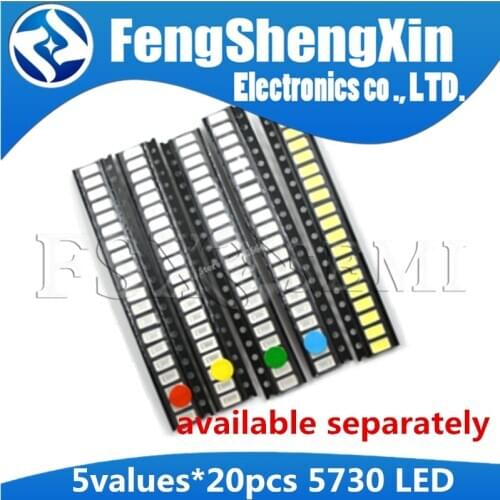 5 Colors*20pcs=100pcs 5730 Red/Green/Blue/White/Yellow led diode set