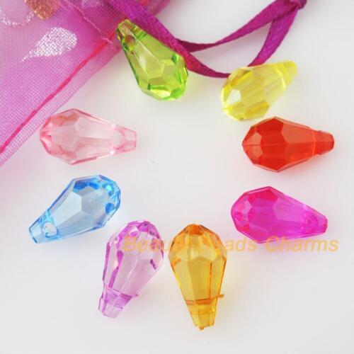 Fashion 35Pcs Mixed Plastic Acrylic Faceted Teardrop Charms Pendants 9x16.5mm
