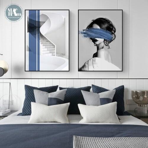Geometric abstract building Canvas Print Painting blue figures Poster Wall Art Pictures on Canvas Living Room Office Decor