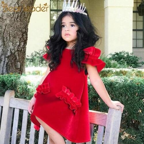 Bear Leader Girls Party Dress 2021 New Sweet Princess Dress Ruffles Costumes Girls Layered Outfits 1-4T Children Clothing Suits