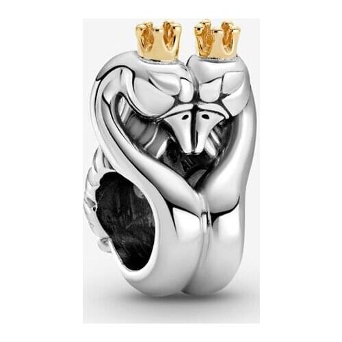 Free Shipping Authentic 925 Sterling Silver Two-Tone Swans Heart Charm Fit Original Pandora Bracelet For Women DIY Jewelry Bead