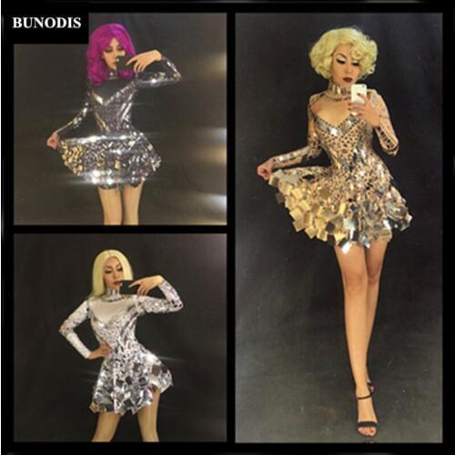 ZD013 124 135 Monroe Shining Mirrors Skirt Nightclub Celebrate Party Leotard Performance Christmas Singer Dancer Costume