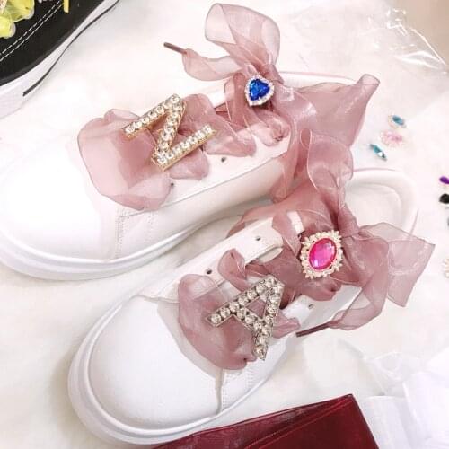 Shiny Rhinestones Buckle Shoelaces Decoration Shoes Accessories Pearl Love Shiny Rhinestones Kids Women Shoe Charms Design