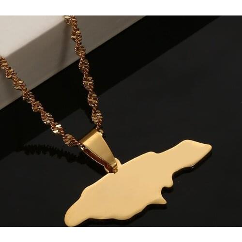 Stainless Steel Gold Color Jamaica Map Pendant Necklaces Jamaican Map Chain Jewelry