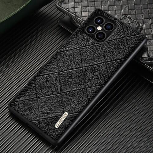 Genuine Leather Rhombus Grain Cell Phone Cases For iPhone 12 Pro Max 12 Mini 11 Pro Max X XS Max XR 6 6s 7 8 Plus SE 2020 Cover