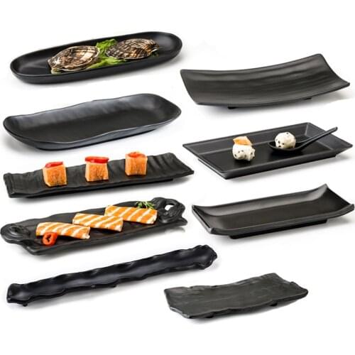 Black Barbecue Tableware Rectangular Porcelain-like Barbecue Dish Melamine Sushi Plate Beef Hotpot Cold Vegetable Plastic Plate