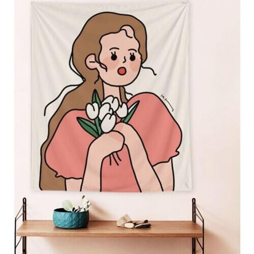 Girl Tapestry Wall Hanging INS Sweet Pink Girls Mandala Boho Hippie Tapestry Background Blanket Picnic Table Cloth Home Decor