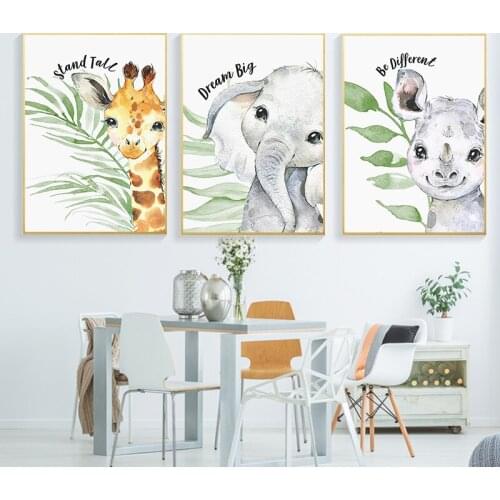 Nordic Cartoon Animal Picture Childrens Room Decoration Canvas Painting for Living Room Bedroom Art Wall Home Decoration Poster