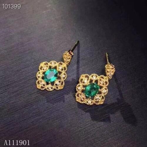 KJJEAXCMY fine jewelry Identification of 925 Silver-inlaid Celestial Emerald Ear Nails