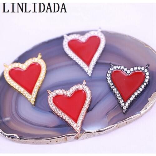 10Pcs New style cz enamel pendant, cz micro pave heart charm jewelry, handmade diy necklace wholesale